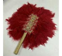 1 pz ventaglio a mano con piume di tacchino africano, piume per danza, decorazione per matrimoni, ventaglio con pietre, ventaglio blu monofacciale-AF30-19-1 pz