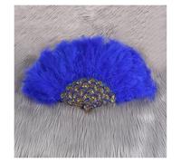 1 pz. Ventaglio africano in piuma di tacchino, da donna, for matrimonio, for sposa, con un solo lato, fai te, fatto a mano per feste a tema, matrimonio, ballo(Blue 8)