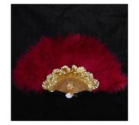 1 pz. Ventaglio africano in piuma di tacchino, da donna, for matrimonio, for sposa, con un solo lato, fai te, fatto a mano per feste a tema, matrimonio, ballo(Red 4)