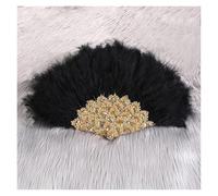 1 pz. Ventaglio africano in piuma di tacchino, da donna, for matrimonio, for sposa, con un solo lato, fai te, fatto a mano per feste a tema, matrimonio, ballo(Black 8)