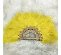 1 pz Ventaglio da ballo in piume di tacchino africano fatto a mano per decorazione di nozze con pietre fatte a mano Ventaglio personalizzato-9