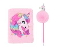 1 Quaderno Con Cavallo Arcobaleno, 1 Penna Con Palla Di Pelo, Quaderno In Peluche Per Ragazze, Quaderno Creativo Con Cartoni Animati, Set Di Cancelleria Per Bambini
