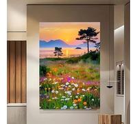 1 quadro su tela con paesaggio stampa di un vivace tramonto su un campo di fiori selvatici arredamento moderno e tranquillo per la casa con vista su lago e montagna cornice 80x120 cm
