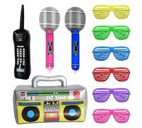 1 radio gonfiabile + 1 telefono gonfiabile retrò + 2 microfono gonfiabile + 6 tende occhiali da festa, anni '80 anni '90 gonfiabili accessori di scena decorazione discoteca rapper