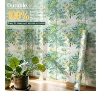 1 Rotolo 1m/3m/5m Carta da parati vintage con foglie verdi, uccelli e piante tropicali, rimovibile e autoadesiva, carta da parati in vinile per decorazione fai-da-te della casa, camera da letto, cucin