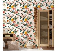1 Rotolo 1m/3m/5m Carta da parati vintage con motivo floreale di rose rosa, crisantemi e uccelli, adatta per ristrutturazione domestica, decorazione di stanze, rinnovo di mobili, decorazione del bagno