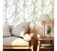 1 rotolo / 45 CM * 100 CM Carta da parati autoadesiva con schizzo in bianco e nero di fiori di gelsomino in stile semplice, adatta per decorazione domestica, cucina, tavoli e sedie, sfondi, ristruttur