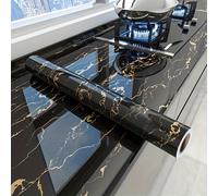 1 rotolo di carta da parati autoadesiva impermeabile con motivo a marmo nero e oro, resistente al calore per decorare le pareti della cucina, facile da strappare e incollare, film vinilico adatto per