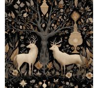 1 Rotolo di Carta da Parati Autoadesiva Nero Oro Retrò con Doppia Cervo e Albero della Vita, Flora e Fauna , Adesivi per Decorazione di Pareti e Mobili di Varie Stanze, Facili da Applicare e Rimuovere