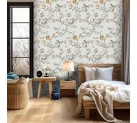 1 Rotolo di carta da parati elegante con motivi floreali e uccelli, design di limone e vite, carta da parati in vinile impermeabile e autoadesiva, facile da combinare e rimuovere, motivo botanico ad a