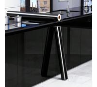 1 Rotolo di carta da parati nera lucida - Impermeabile, facile da strappare e incollare, lavabile, adatta per frigorifero, altoparlante, armadio e altri elettrodomestici da cucina - Decorazione modern