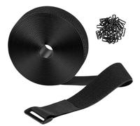 1 rotolo di cinghie regolabili con gancio e anello con 30 fibbie, fascette in velcro nere per casa, ufficio, organizzazione esterna