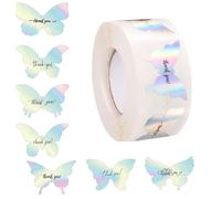 1 rotolo di elegante adesivo con farfalla di ringraziamento adesivo e rimovibile, ideale per quaderni, album e decorazioni, etichette per confezioni regalo