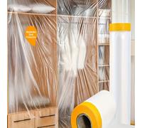 1 Rotolo di Pellicola Protettiva in Plastica Spessa, Telo Protettivo per Rinnovo Mobili, Pellicola Plastica Antipolvere con Nastro Adesivo, Copertura Protettiva Impermeabile per Prevenire Polvere, Ver