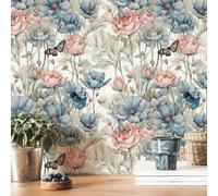 1 Rotolo di sticker da parete in stile acquerello retrò con fiori e farfalle, adatto per decorazione della casa, armadi da cucina, tavoli e sedie, sfondi per stanze, ristrutturazione, fai da te, imper