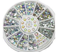 1 ruota 5 misure bianco acrilico Nail Art decorazione 3D glitter strass