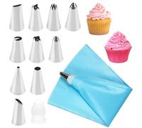 1 Sac a Poche con 10 Pezzi Beccucci, Sacapoche per Dolci Riutilizzabile in Silicone, Accessori per Cupcake, Decorazione di Torte, Torte, Sacca a Poche Set Pasticceria