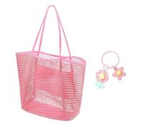 1 Sacca Da Spiaggia Pieghevole Rosa E 1 Catena Chiave Di Fiori, Borsa Per Le Vacanze In Mare, Tasca Da Viaggio All'Aperto, Rimorchio Per Sacchetti Dolci.