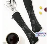 1 Sacca porta posate, Sacca riutilizzabile per posate, Borsa porta posate nera portatile per uso esterno, da campeggio, con tasche per coltello, forchetta, cucchiaio, cucchiaino da tè, bacchette, apri