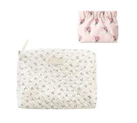 1 sacchetto cosmetico ciliegia con 1 mini borsa da viaggio con ciliegia, borsa cosmetica portatile con motivo floreale, prodotti per la cura della pelle, borsa cosmetica (bianco), bianco, Trousse per