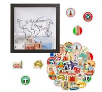1 salvadanaio, 50 adesivi per carte, cartolina da viaggio, francobolli, scatola per biglietti con stampa di mappa del mondo, scatola per souvenir