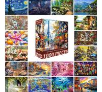 1 Scatola 1000 Pezzi Puzzle, Dimensione 70cm*50cm, Stile Pittura ad Olio di Paesaggio e Cartone Animato, Sollievo dallo Stress per Adulti, Arte Decorativa, Adatto per Ognissanti, Natale, Regali per le