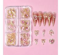 1 Scatola 30/60 Pezzi Charms per Unghie di Lusso Rosso Rosa Cristallo 3D Lega Oro Argento Cuore Stella Strass per Unghie, Ornamenti Gemme per Unghie Barocco Vintage, Gioielli per Unghie Bling per arte