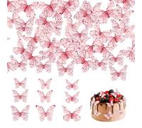1 Scatola (40 Pezzi) Farfalle Rosa, Decorazioni Per Torte A Farfalla, Farfalle Di Carta Per Torte, Mini Farfalle Di Carta, Adesivi Di Carta Farfalla 3D, Adatti Per Dessert E Pasticcini Per Feste