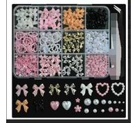1 Scatola Di Accessori Per Unghie Con Fiocco, 1 Pinzetta E 1 Scatola Di Piccole Perle D'Acciaio, Kit Per La Decorazione Delle Unghie, Mosca In Resina 3D, Accessori Per Unghie Fai-Da-Te.