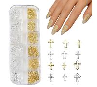 1 scatola nail charm stella, nail art croce, ciondoli per nail art a croce 3D, ciondoli per unghie in metallo, accessori per unghie, per decorazione di gioielli fai da te, unghie design