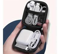 1 scatola portaoggetti nera per accessori elettronici, resistente e portatile che può contenere in modo sicuro cuffie, cavi di ricarica e dispositivi USB, con un design sicuro con cerniera