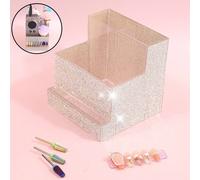 1 Scatola portaoggetti per strumenti per la manicure, con capacità multi-griglia, in materiale trasparente con decorazione in paillettes, di stile elegante e scintillante, con motivo a tutto diamante,