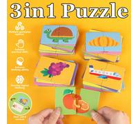 1 Scatola Puzzle 3-in-1, adatto per bambini dai 2+ anni, include animali, supermercato, trasporti, frutta e verdura, abbinamento di forme, riconoscimento di numeri e lettere, molteplici modalità di gi