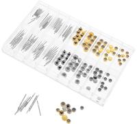 1 scatola Set di ricambio per corona di orologi con corone e steli in rame oro argento Kit di riparazione portatile con scatola portaoggetti per orologiai e appassionati fai da te Strumento di