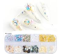 1 Scatola Shell per Unghie Abalone Texture Fiocchi di Pietra 3d Charms Decorazione di Arte Del Chiodo Kawaii Irregolare Marmo Fetta di Manicure