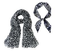 1 Sciarpa Di Seta Con Stampa Leopardata, 1 Piccola Sciarpa Con Stampa Leopardata, Sciarpa Di Seta Con Stampa Leopardata In Bianco E Nero, Sciarpa In Mussola Semplice E Alla Moda