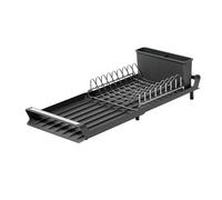 1 Scolapiatti Da Cucina In Metallo, Scolapiatti Estensibile, Con Vassoio Di Scolo, Organizer For Stoviglie Da Cucina.(Black)