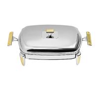 1 scomparto per Chafing Dish con ciotola in vetro, in acciaio inox, 2,2 l, scaldavivande a buffet, con coperchio e manici dorati, per feste, casa, catering, argento, 40 x 20 x 12 cm