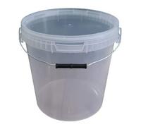 1 secchio da 25 litri con coperchio trasparente, impilabile, secchio per latte/miele, secchio in plastica con approvazione alimentare, contenitore per alimenti, secchio vuoto per farina e acqua, 1