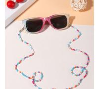 1 Set 1 Pezzo Custodia per occhiali rettangolare di moda con blocchi di colore bohémien per ragazzi e ragazze 4-8 anni, 1 Pezzo Catena per occhiali in finta perla multicolore, adatta per outfit quotid