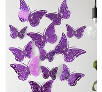 1 Set (12 pezzi) Adesivi a forma di farfalla viola cava, decorazione a parete 3D a forma di farfalla, decorazione per torte, decorazione per matrimoni, decorazione per la casa per il soggiorno, adesiv