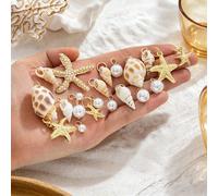 1 Set 21 pezzi Stile Bohemien Europeo e Americano Moda Spiaggia Vacanza Conchiglie Perle Finte Lega Pendente Stella Marina, Accessori Donne Mix Match Fai da Te, Adatto per Gioielli Fai da Te Fatti a M