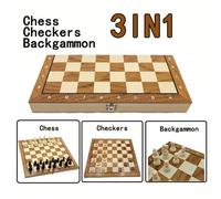 1 Set 3 in 1 di Giochi da Tavolo: Scacchi, Dama e Backgammon, Scacchiera in legno con pezzi degli scacchi in plastica per adulti, Gioco della Dama leggero, Set da Backgammon per adulti, Scacchiera por