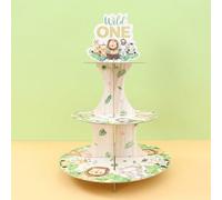 1 Set 3 Piani Supporto Cupcake con Animali della Giungla, Decorazione Festa di Compleanno a Tema "Wild One", Supporto in Cartone per Cupcake, Alzata per Torta e Dessert, Accessori per Festa di 1° Comp