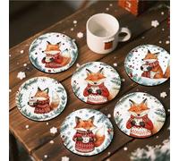 1 set/4 pezzi/6 pezzi Sottobicchieri in fango di diatomee con motivo a volpe natalizio, sottobicchieri per caffè, decorazione multiuso per casa e ristorante, regali quotidiani, decorazione da tavolo,