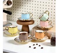 1 set/6 set Tazzine da caffè e piattini set multicolore; Set di 6 tazzine da espresso piccole. Set di tazze in ceramica colorate, scatole regalo per il tè pomeridiano, tazze in stile minimalista, tazz