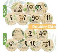 1 set/7 pezzi Carte per le tappe dello sviluppo del bambino in legno bifacciale, per registrare la crescita mensile, accessori fotografici, carte per ricordi di gravidanza, decorazione da appendere ca