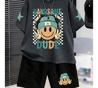 1 Set Adatto Per Ragazzi Preadolescenti, T-shirt a maniche corte con pantaloni della tuta, con stampa del viso, regalo estivo perfetto per la scuola e l'uso all'aperto, primavera/estate 6Y,7Y,8Y,9Y,10