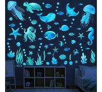1 set Adesivo da parete fluorescente con motivo di animali e stelle; Decalcomania artistica creativa del mondo sottomarino; Adesivo da parete che brilla al buio; Adatto per la decorazione di casa, cam