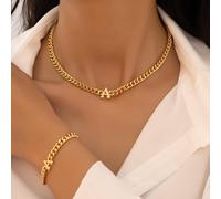 1 set alla moda lega di zinco decorato lettera Collana a catena & Braccialetto a catena Set gioielli per donne per decorazione quotidiana L,M,S,H,A,T,O,X,B,C,D,E,F,G,I,J,K,N,P,Q,R,U,V,W,Y,ZLega di zin